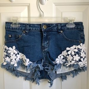 Reverse Denim Shorts with Crochet